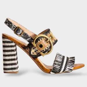 Coach Boho Robin Raffia Sandal Striped Heels Gold Size 8.5